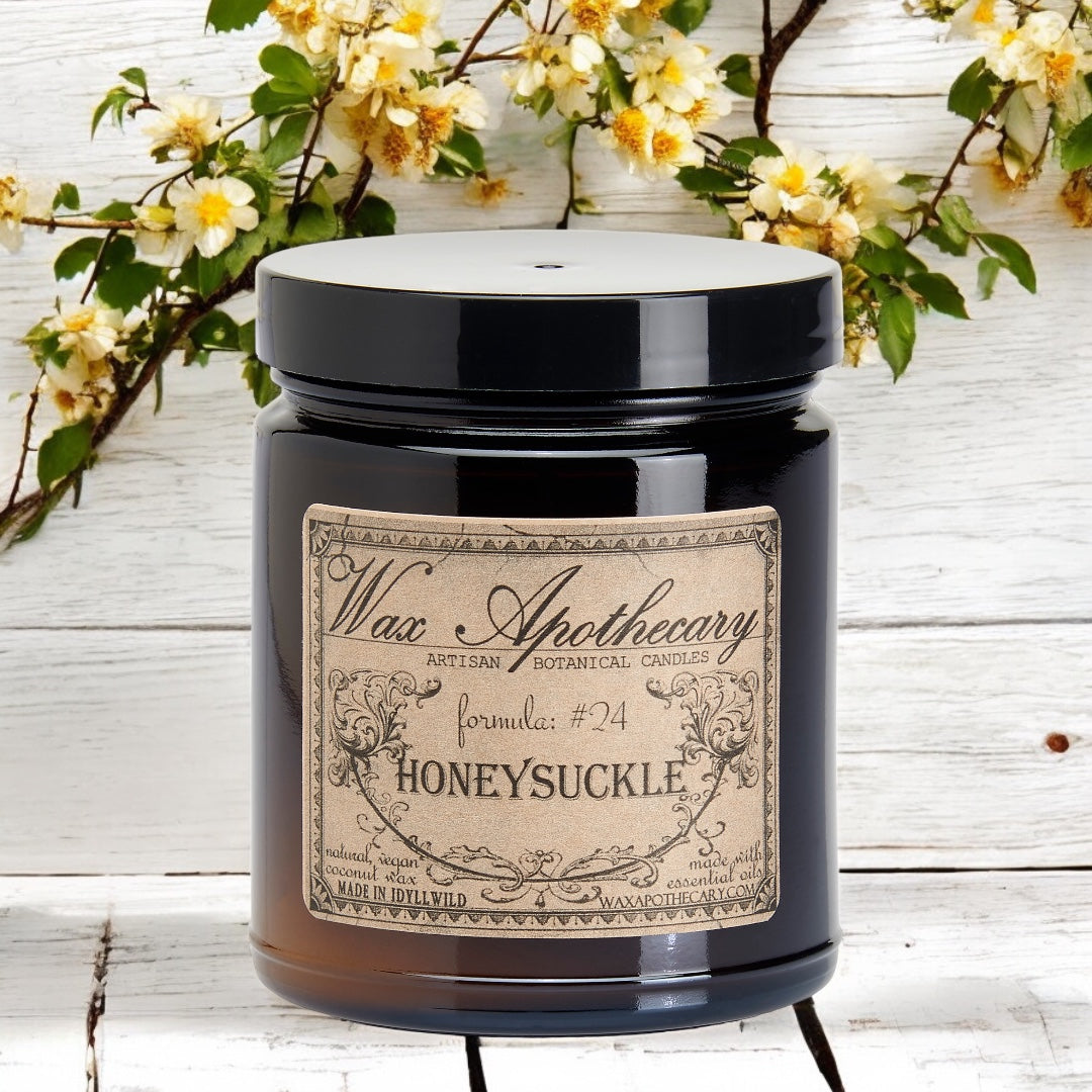 6 oz Botanical Candle in Amber Glass Jar - Honeysuckle *Seasonal