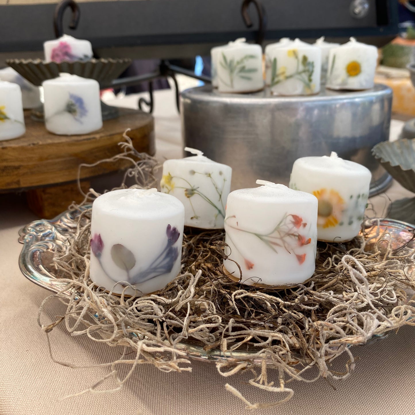 Hand-Dipped Wildflower Citronella Votive - made with real pressed flowers