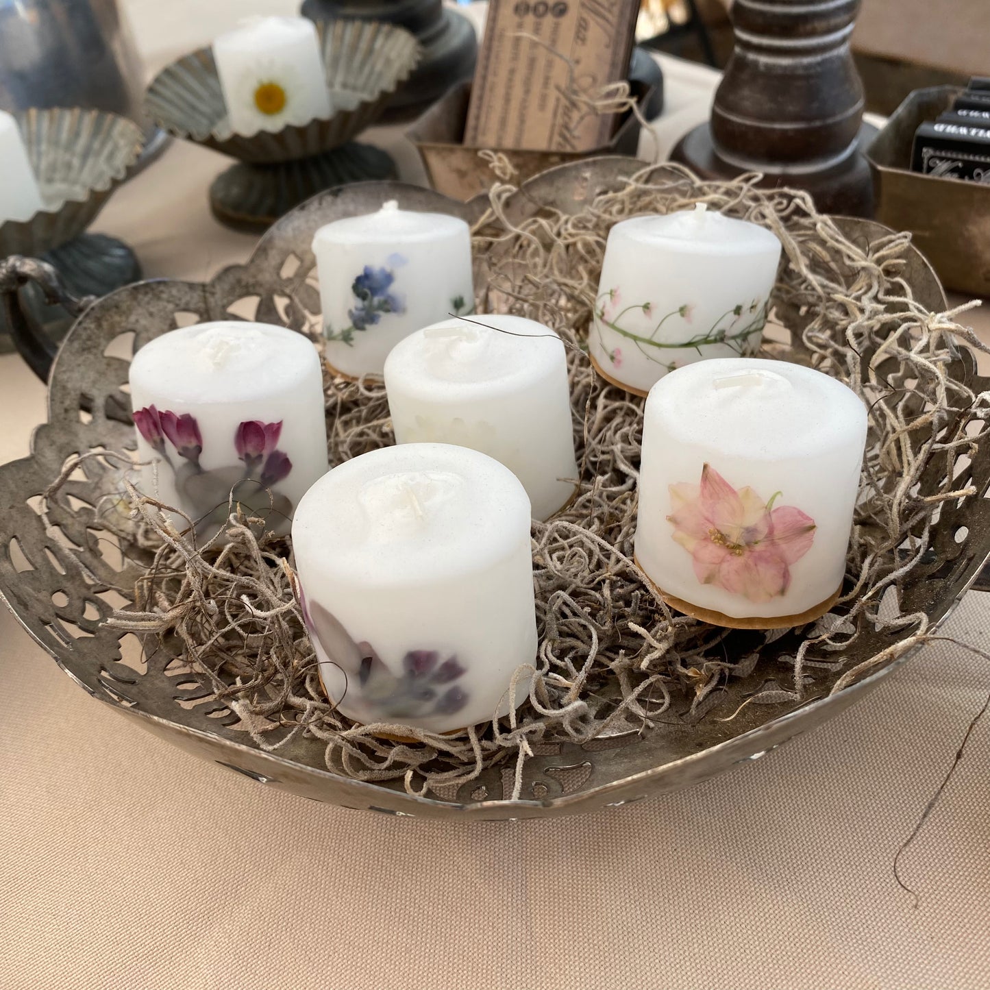 Hand-Dipped Wildflower Citronella Votive - made with real pressed flowers