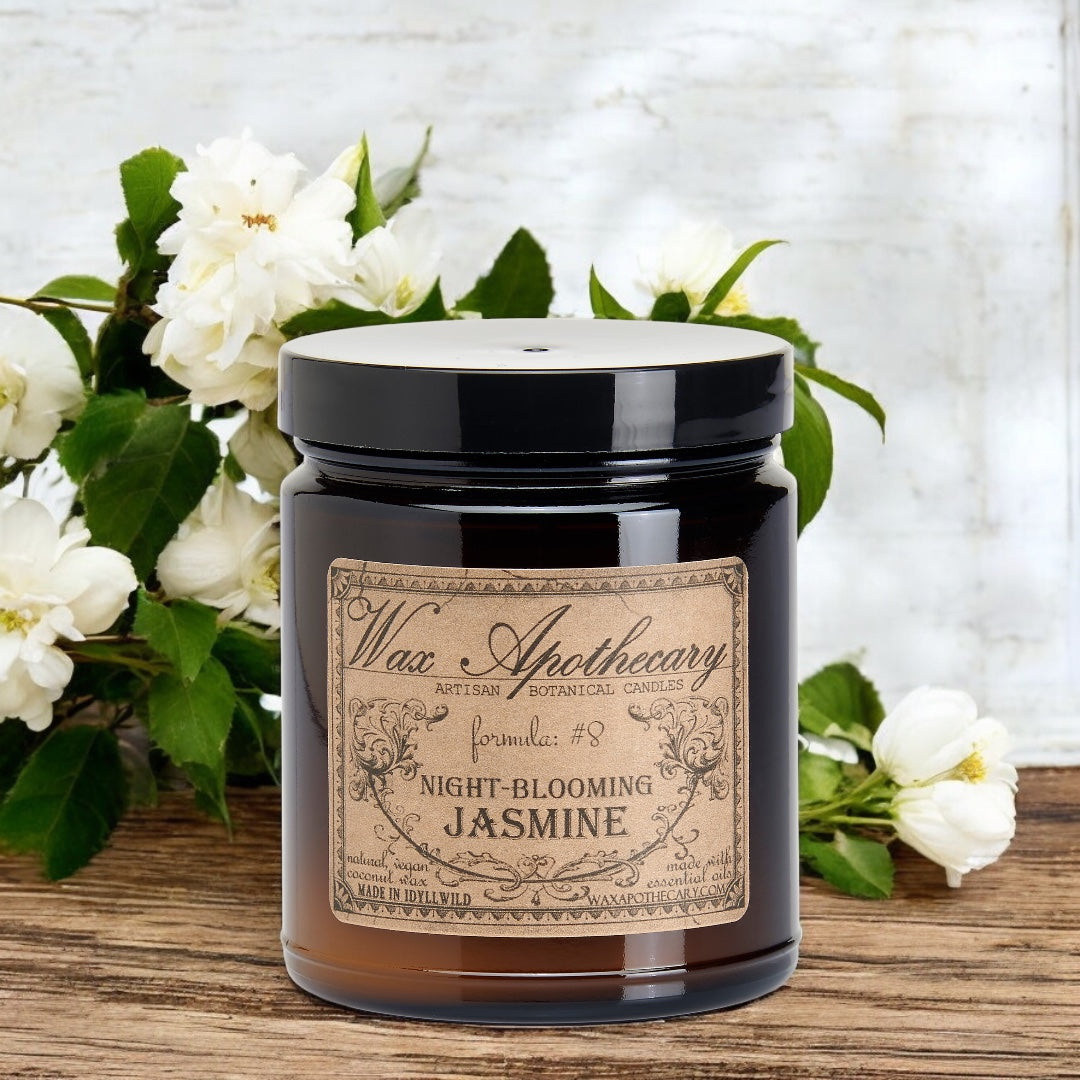 6 oz Botanical Candle in Amber Glass Jar - Night-Blooming Jasmine