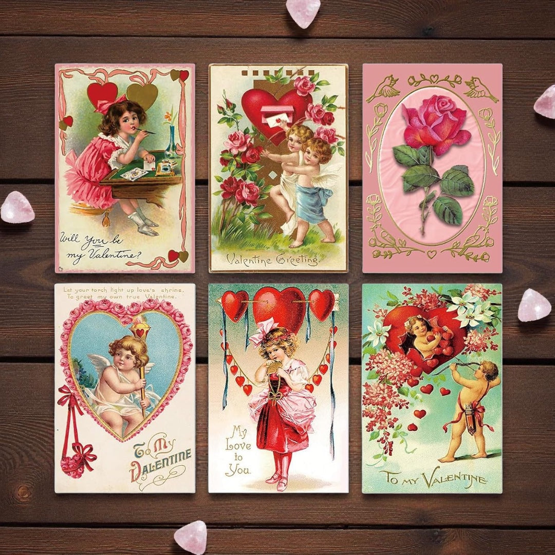 Vintage Valentine Cards Set (11 Designs) with Envelopes & Seals | 4x6" Antique Victorian Reproduction Collection