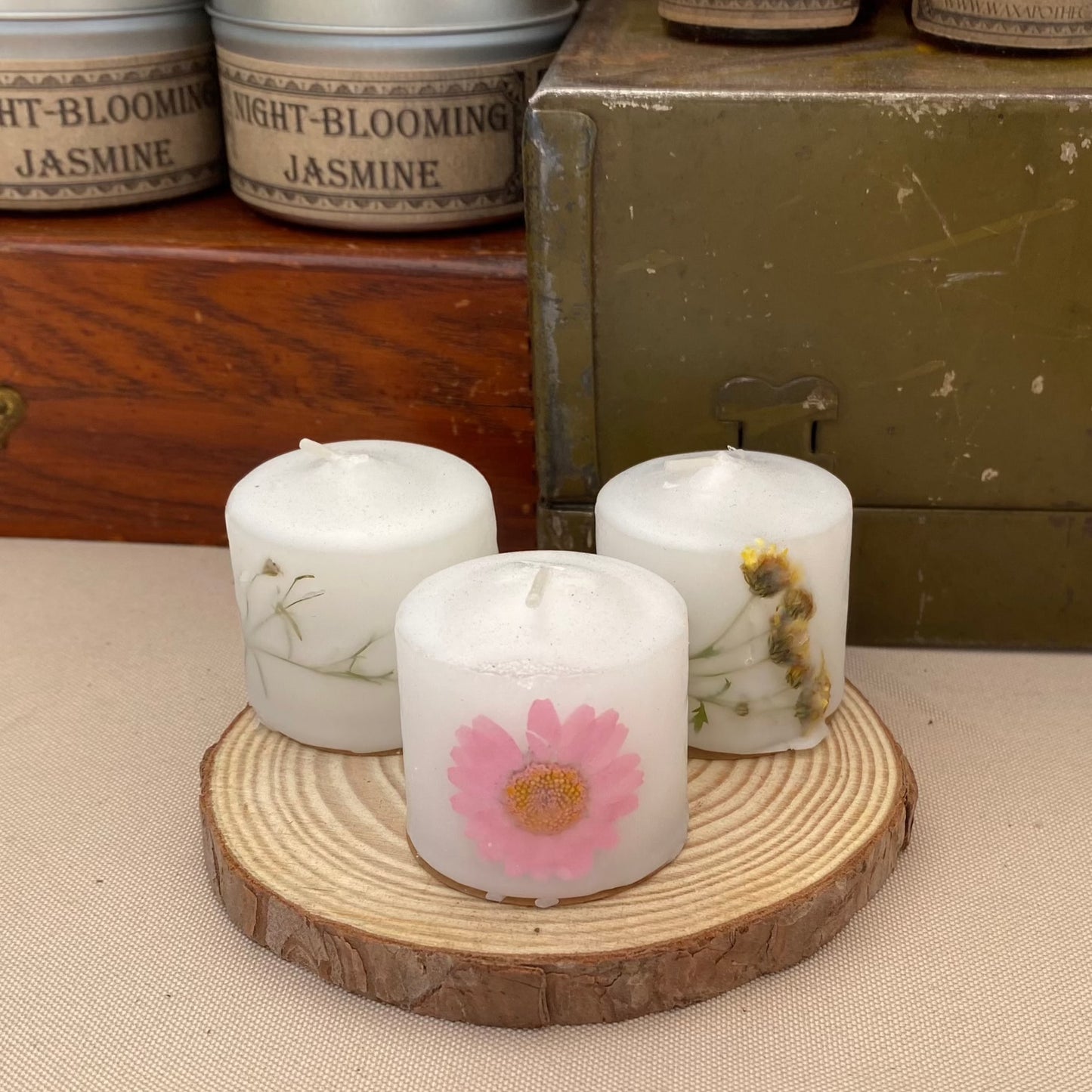 Three Hand Dipped Wildflower Votives Wax Apothecary