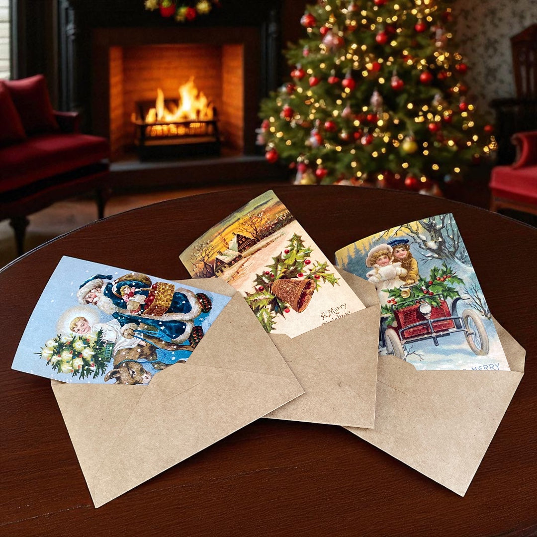 Victorian & Vintage Christmas & Holiday Card with Envelope & Seal Set