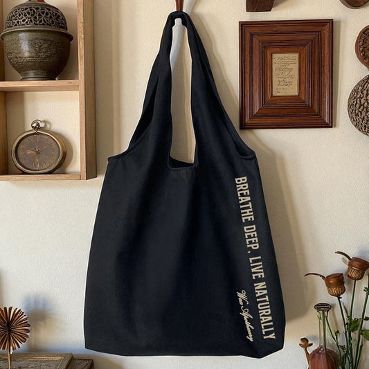 Black Canvas Tote Bag – Breathe Deep, Live Naturally