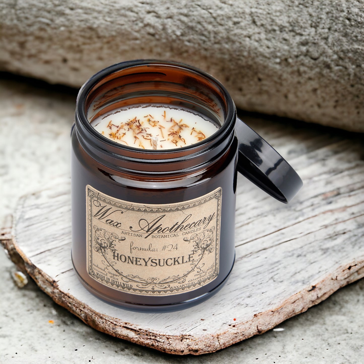 6 oz Botanical Candle in Amber Glass Jar - Honeysuckle *Seasonal