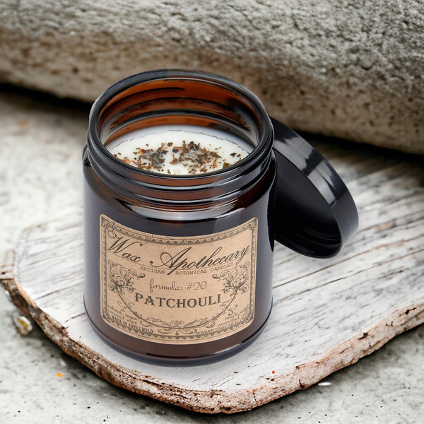 6 oz Botanical Candle in Amber Glass Jar - Patchouli