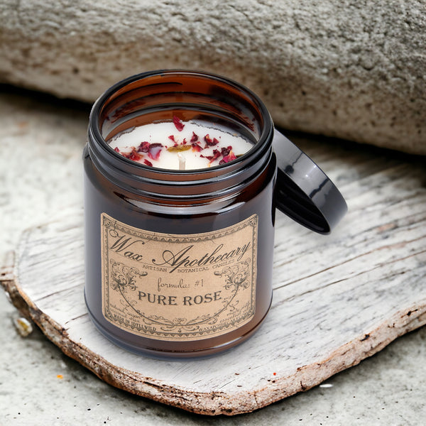 6 oz Botanical Candle in Amber Glass Jar - Pure Rose