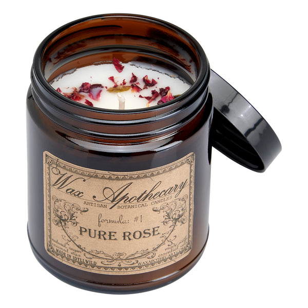 6oz Botanical Candle in Amber Glass Jar - Pure Rose – Wax Apothecary