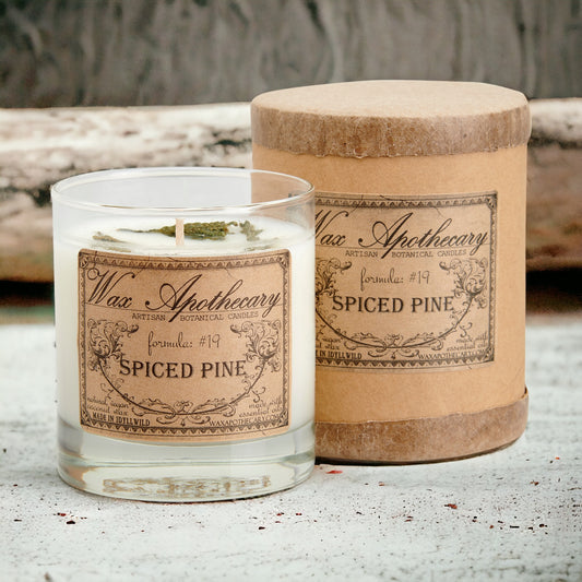 Spiced Pine 7 oz Botanical Candle in Scotch Glass *Seasonal