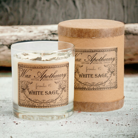 White Sage 7 oz Botanical Candle in Scotch Glass
