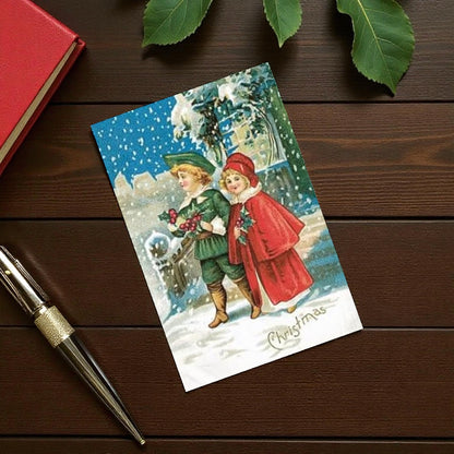 Victorian & Vintage Christmas & Holiday Card with Envelope & Seal Set