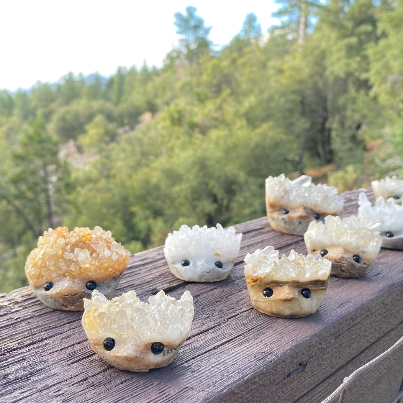 Crystal Geode Rock Buddies with hand carved faces and black bead eyes.  Wax Apothecary