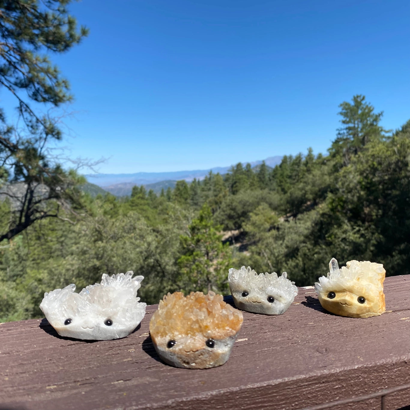 Crystal Geode Rock Buddies with hand carved faces and black bead eyes.  Wax Apothecary