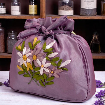 Floral Embroidery Satin Bag - Lavender
