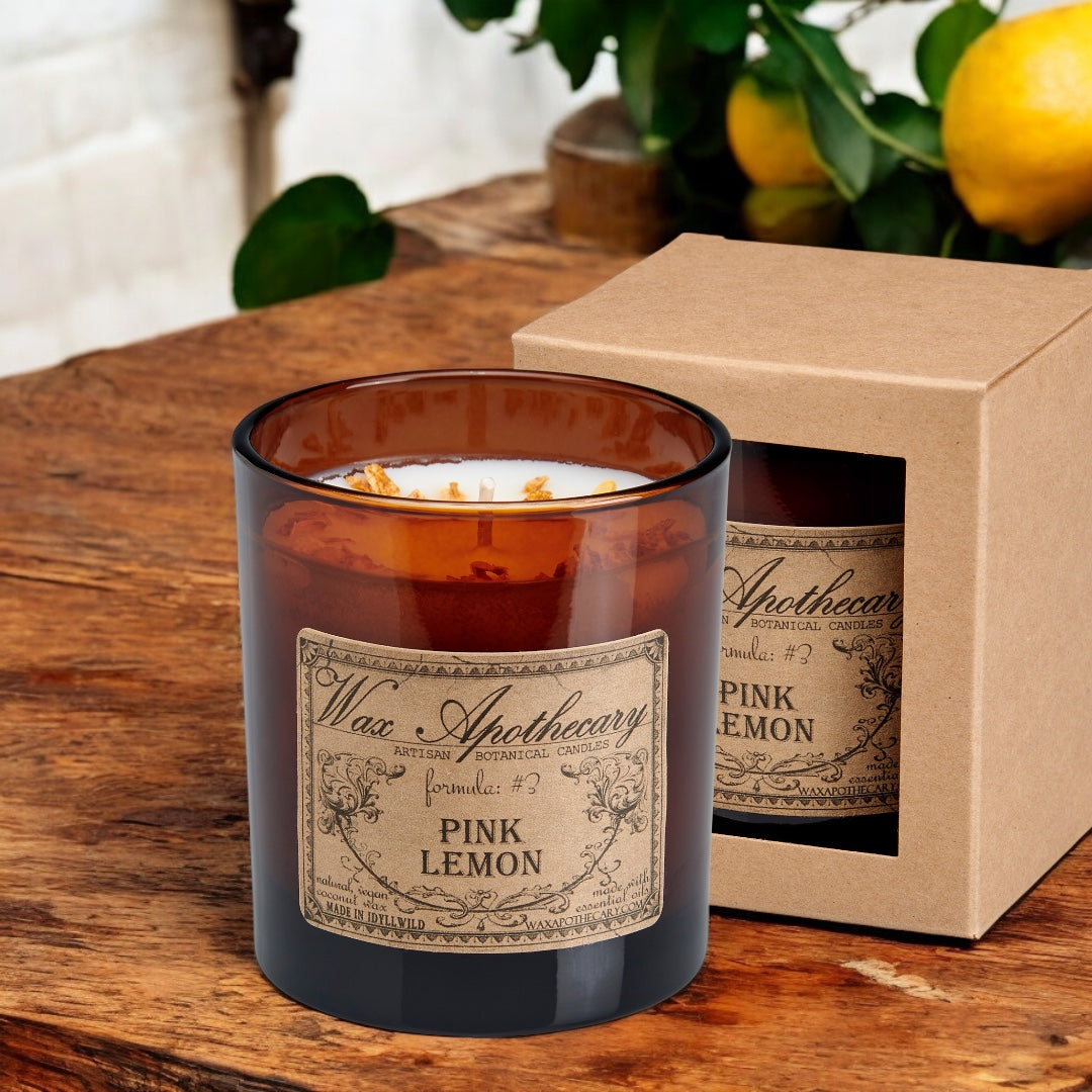 9 oz Pink Lemon Artisan Amber Glass Candle