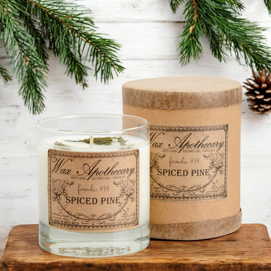 Spiced Pine 7 oz Botanical Candle in Scotch Glass *Seasonal