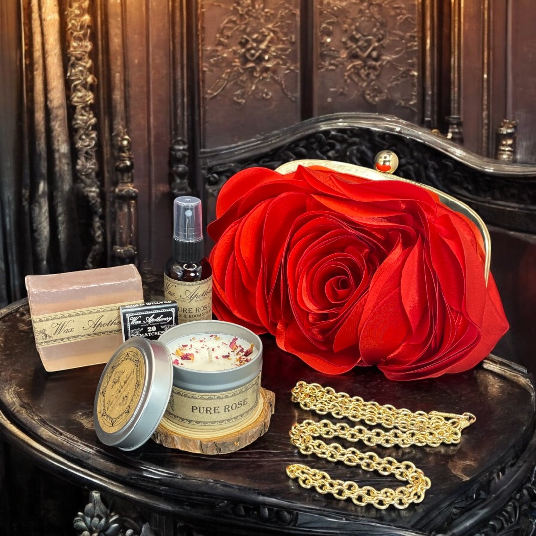 Valentine's Aromatherapy Gift Set : Rose Clutch Bag & Candle