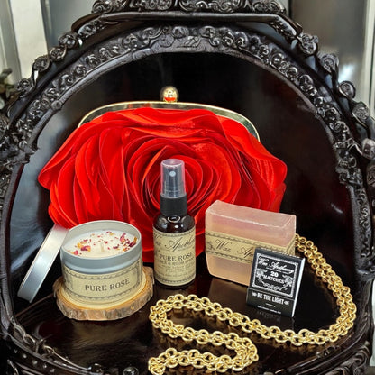 Valentine's Aromatherapy Gift Set : Rose Clutch Bag & Candle