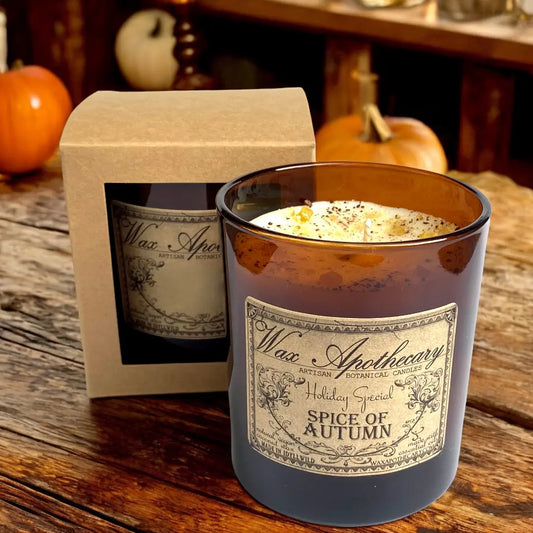 9 oz Spice of Autumn Artisan Amber Glass Candle *Seasonal