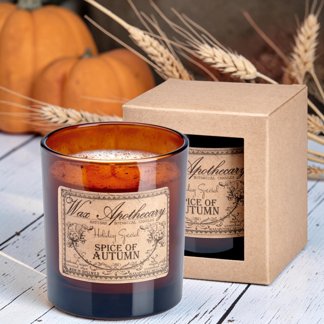 9 oz Spice of Autumn Artisan Amber Glass Candle *Seasonal