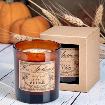 9 oz Spice of Autumn Artisan Amber Glass Candle *Seasonal