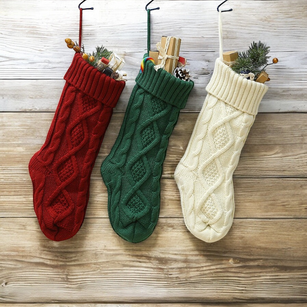 Chunky Cable Knit Christmas Stocking Bundle (Set of 3)