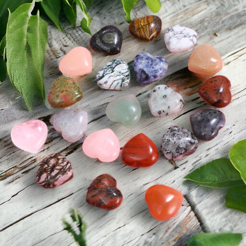 Assortment of 12 Heart Hand-cut Crystal Gemstone & Stones