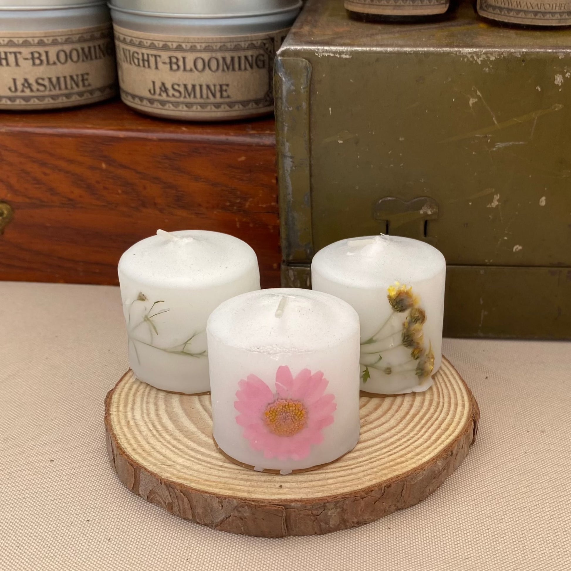 Three Hand Dipped Wildflower Votives  Wax Apothecary