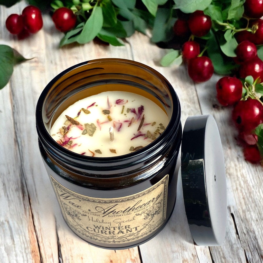 6 oz Botanical Candle in Amber Glass Jar - Winter Currant *Seasonal