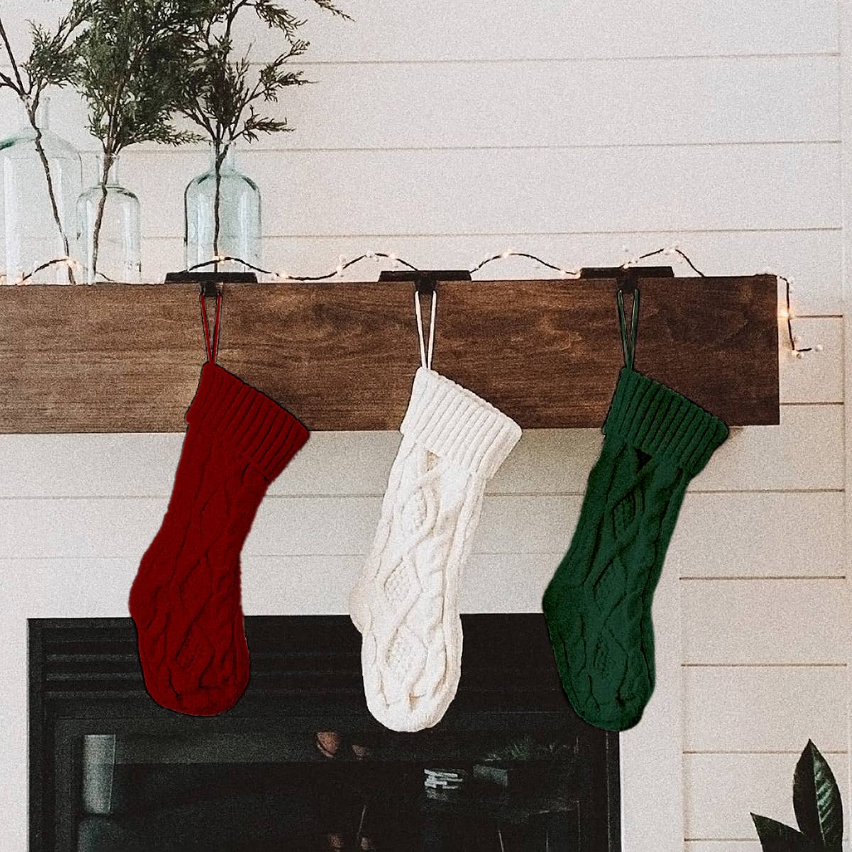 Chunky Cable Knit Christmas Stocking Bundle (Set of 3)