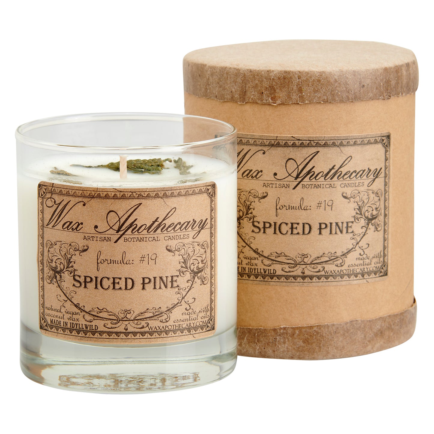 Spiced Pine 7 oz Botanical Candle in Scotch Glass *Seasonal