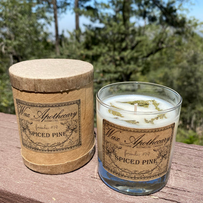 Spiced Pine 7 oz Botanical Candle in Scotch Glass *Seasonal